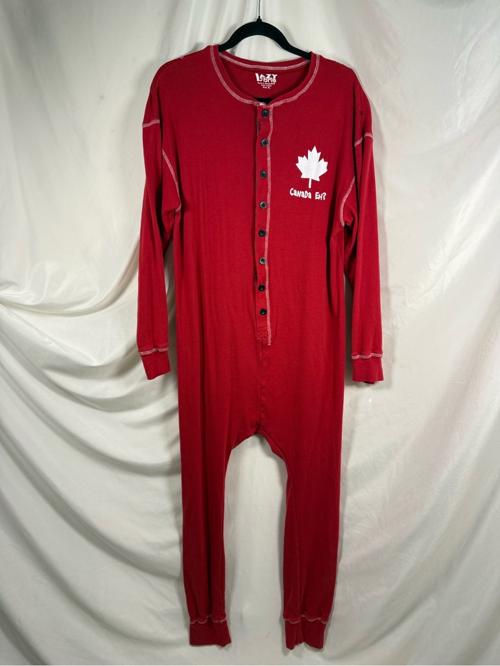 134) Lazy One Canada Eh? Red Thermal Pajama Onesie Cozy Cabin Lounge Wear - Picture 2 of 12